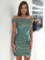 Off-The-Shoulder Sparkly Sequin Mermaid Short Cheap Homecoming Dresses, HDS0023