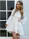 Long Sleeves Ivory Lace High-low A-line Short Cheap Homecoming Dresses, HDS0028
