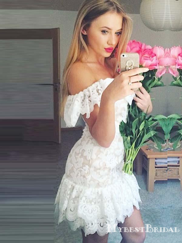 Sheath Off-the-Shoulder Lace Homecoming Dress,Short Prom Dresses,BDY0360