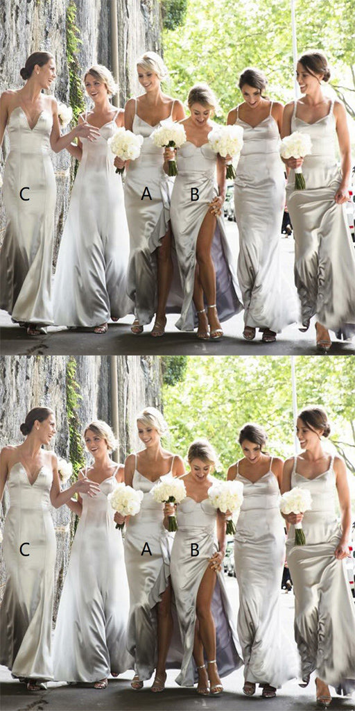 Sheath Spaghetti Straps Sliver Floor-Length Long Bridesmaid Dresses,Cheap Bridesmaid Dresses,WGY0200