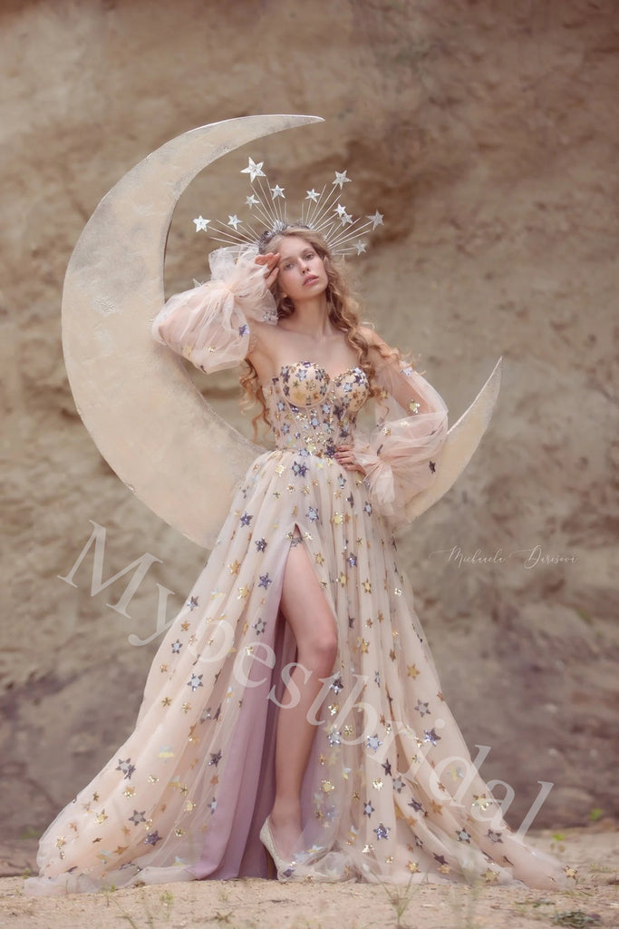 Elegant Off shoulder Sweetheart Side slit A-line Long Prom Dress,PDS1064