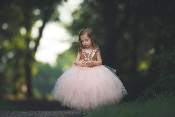 Cute Gold Sequin Tulle Flower Girl Dresses,Blush Flower Girl Dresses,FGY0181
