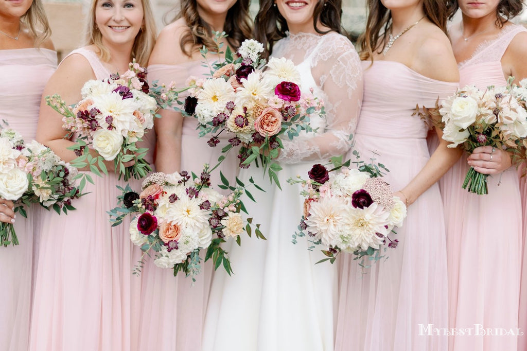 Mismatched Simple Pink Chiffon A-line Long Cheap Bridesmaid Dresses, BDS0077