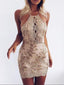 Halter Backless Gold Applique Sparkly Tight Homecoming Dresses 2018, BDY0202