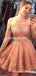 Charming Off-Shoulder Long Sleeves Lace A-line Short Cheap Homecoming Dresses, HDS0012