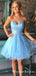 Sweetheart Charming Light Blue Organza Beaded A-line Short Cheap Homecoming Dresses, HDS0006
