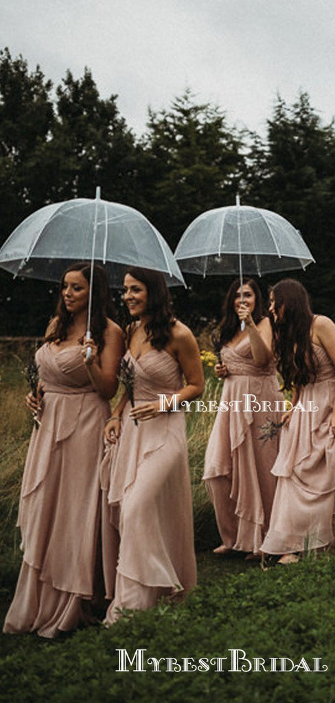 Sweetheart Sleeveless Charming A-line Pink Chiffon Floor-Length Long Cheap Bridesmaid Dresses, TYP0110