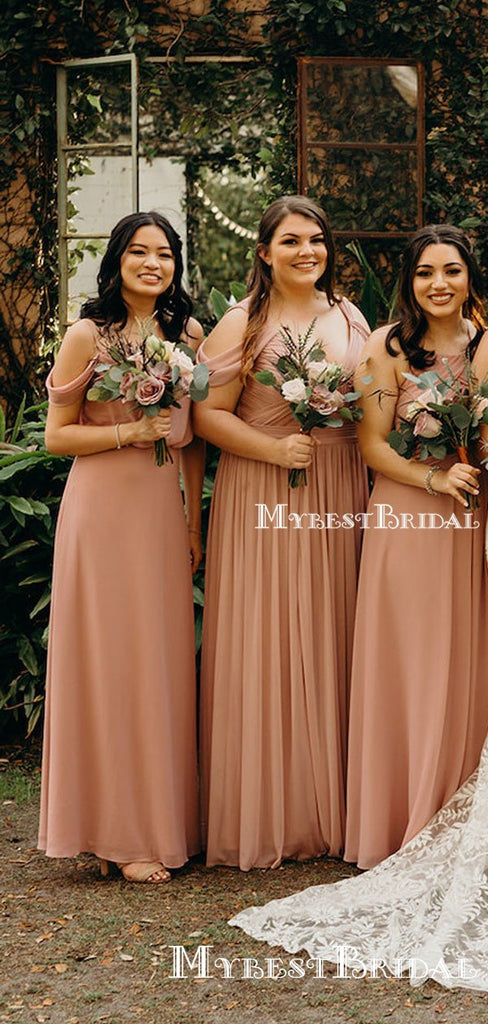 New Arrival Mismatched Pink Chiffon Long Cheap Wedding Party Dresses, Long Bridesmaid Dresses, BDS0006