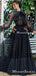 Newest Elegant High Neck Long Sleeves Navy Blue Tulle A-line Long Cheap Evening Party Prom Dresses, PDS0016