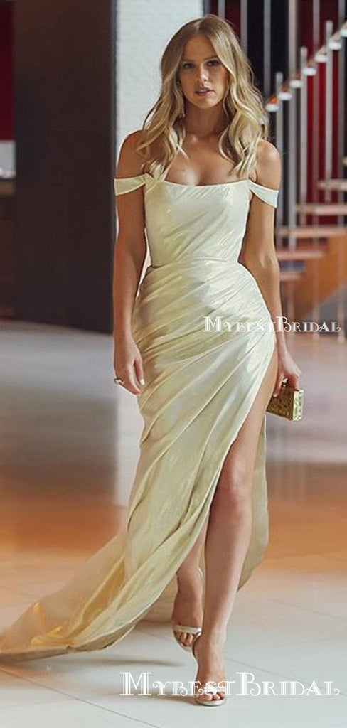 Off-The-Shoulder Yellow Mermaid Long Cheap Formal Evening Prom Dresses, PDS0070