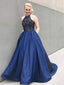 Halter Rhinestone Beaded Prom Dresses, Satin A-line Prom Dresses, Cheap Prom Dresses, BG0427