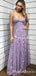 Spaghetti Strap Sleeveless Lilac Lace A-line Long Cheap  Charming Formal Evening Prom Dresses, TYP0123
