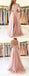 Blush Pink Lace Prom Dresses, Side Slit Prom Dresses, Half Sleeves Prom Dresses, BG0405