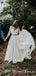 Two Piece V-neck Illusion 3/4 Sleeves Floor-length Lace Wedding Dresses with Ruching Ruffles, TYP0094