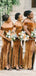 Elegant Off-The-Shoulder Brown Velvet Side Slit Long Cheap Bridesmaid Dresses, BDS0025