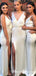 Simple Sexy Deep V-neck Elactic Silk Side Slit Long Cheap Bridesmaid Dresses, BDS0062