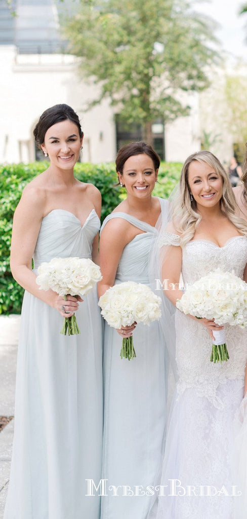 Mismatched Charming Simple Light Blue Chiffon A-line Long Cheap Bridesmaid Dresses, BDS0035