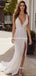 Sexy V-neck Ivory Sequin Mermiad Long Cheap Prom Dresses, PDS0086