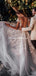 Cap Sleeve Illusion V-neck Lace Appliqued Tulle A-line Long Cheap Wedding Dresses, WDS0041