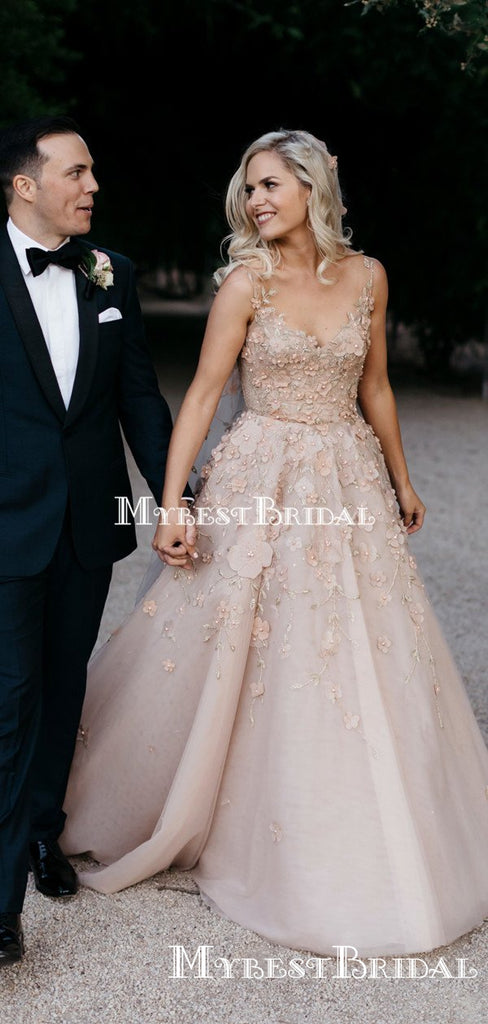 Elegant Sqeare Organza Appliqe A-line Long Cheap Wedding Dresses, WDS0033