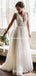 V-neck Ivory Tulle A-line Long Cheap Beach Wedding Dresses, WDS0036