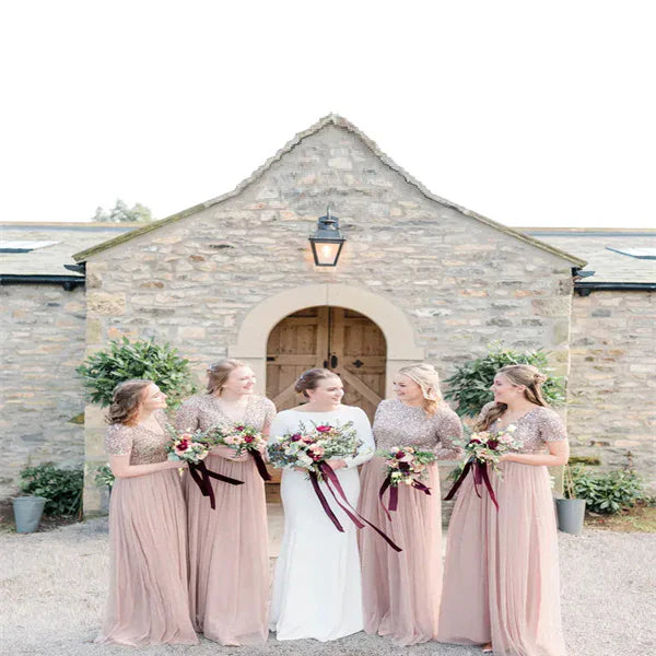 Mismatched Beading Halter V-neck A-line Elegant Simple Pretty Long Bridesmaid Dresses,BDS0224