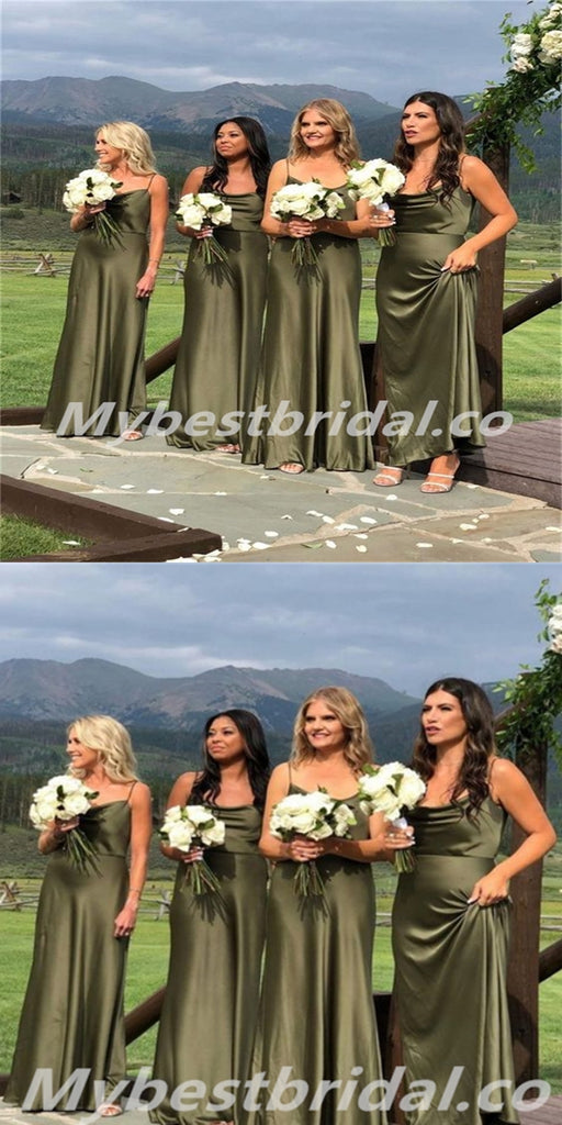 Jewel Spaghetti straps A-line Elegant Simple Long Bridesmaid Dresses,BDS0186