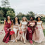 Mismatched V-neck Side slit A-line Elegant Simple Pretty Long Bridesmaid Dresses, BDS0248