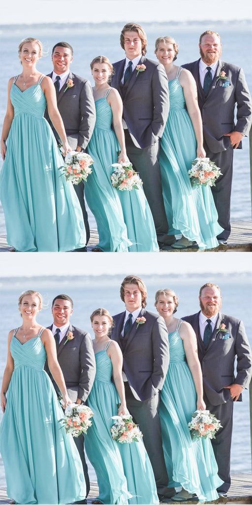 Cheap Spaghetti Straps Blue A-line Long Bridesmaid Dresses ,Wedding Party Gowns,WGY0215