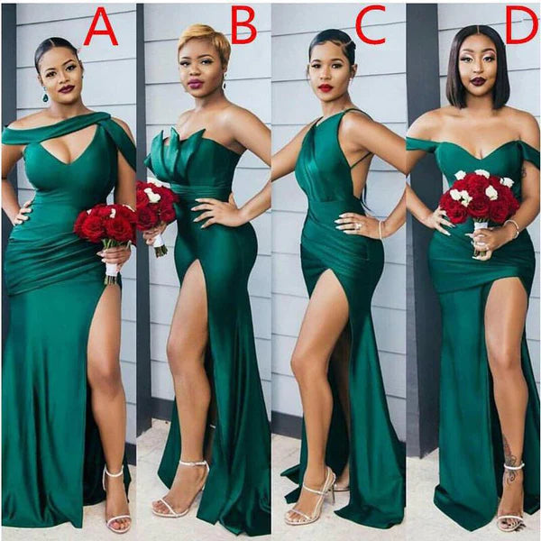 Mismatched Emerald Green Mermaid Long Bridesmaid Dresses,BDS0176