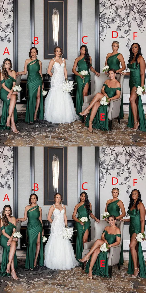 Mismatched Emerald Green Mermaid Long Bridesmaid Dresses,BDS0178
