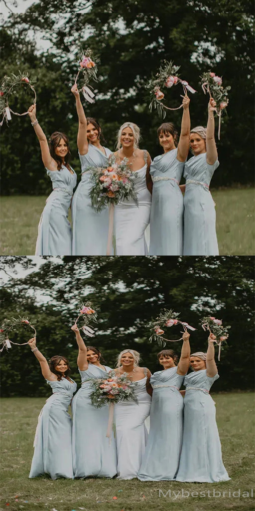 V-neck Pleats A-line Elegant Simple Pretty Long Bridesmaid Dresses,BDS0232