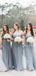 New Arrival Off-The-Shoulder Dusty Blue Tulle A-line Long Cheap Bridesmaid Dresses, BDS0069