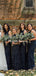 Navy Round Neck Beaded Mermaid Long Cheap Bridesmaid Dresses, BDS0098
