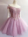 Off Shoulder Pink Lace  See Through Short Homecoming Dresses 2018, BDY0287
