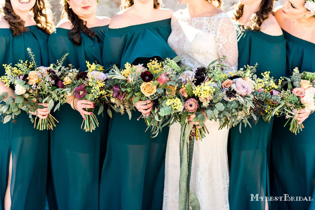 New Arrival Chrming Elegant Off-The-Shoulder Sleeveless A-line Chiffon Long Cheap Bridesmaid Dresses, BDS0005