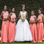 Peach Mismatched Lace Bodice Long Chiffon Cheap Bridesmaid Dresses Online, WGY0315