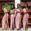 Pink One Shoulder Sleeveless Side Slit Long Bridesmaid Dresses With Ruched, TYP0006