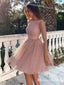 Newest Sparkly Pink Long Sleeve Sequin Short Backless Formal Homecoming Dresses, TYP0068