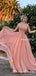 Sparkly Beading Charming V Neck Pink Tulle A Line Beauty Long Cheap Evening Party Formal Prom Dresses, PDS0051