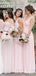 Mismatched Simple Pink Chiffon A-line Long Cheap Bridesmaid Dresses, BDS0077