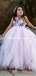 One Shoulder Charming Pink Tulle Hand-Made-Flowers A-line Long Cheap Flower Girl Dresses, FGS0025