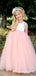 Charming Square Pink Tulle Long Cheap Flower Girl Dresses, FGS0002