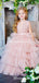 Popular Hot Selling V-neck Pink Tulle A-line Long Cheap Flower Girl Dresses, FGS0024