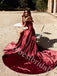 Sexy Off shoulder Sleeveless Side slit A-line Prom Dresses,PDS1001