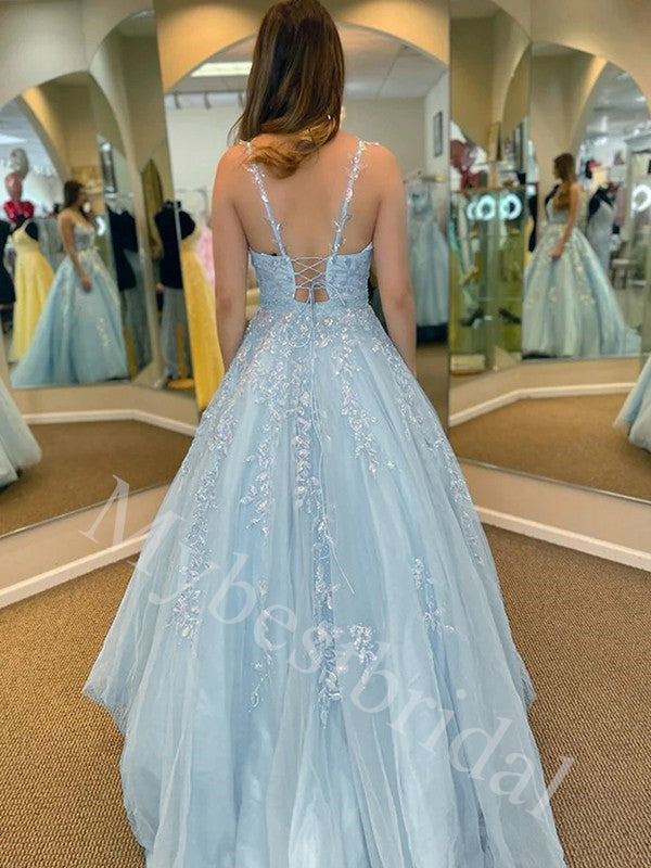 Elegant V-neck Spaghetti straps A-line Prom Dresses,PDS0967