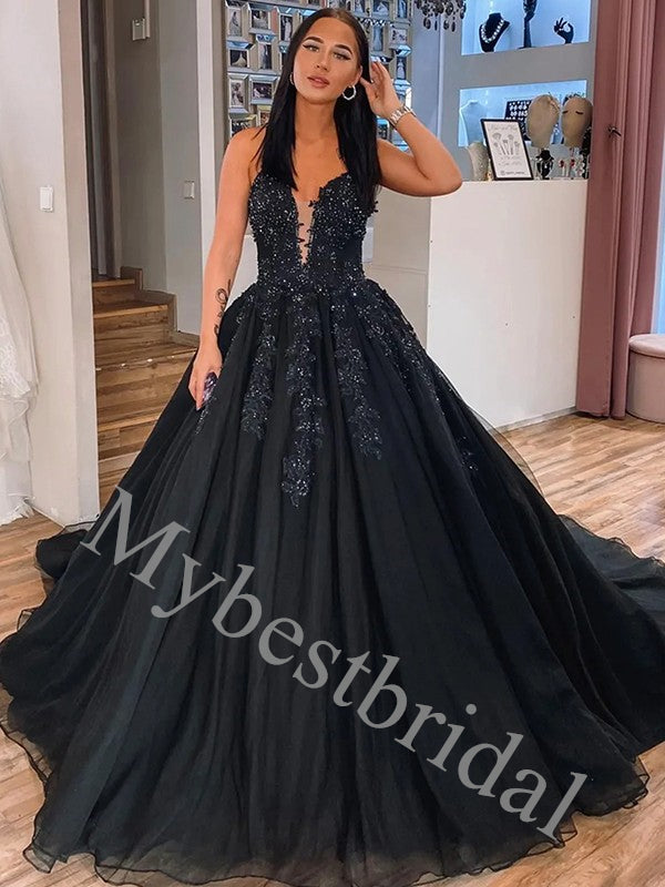 Elegant V-neck Spaghetti straps A-line Prom Dresses,PDS0968