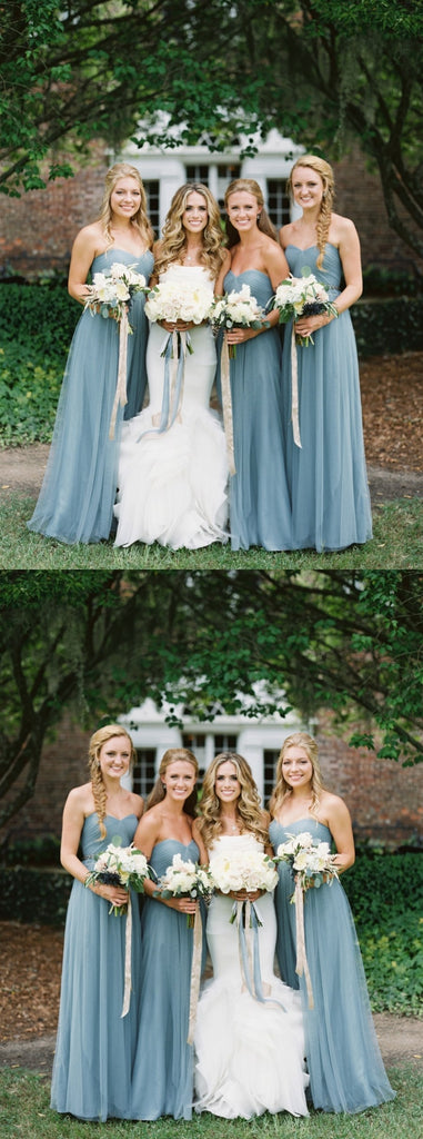 Sweetheart A-line Chiffon Blue Lace Long Bridesmaid Dresses,Wedding Party Gowns,WGY0209