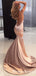 Mermaid V-neck Champagne Satin Long Prom Dresses,Cheap Prom Dresses,PDY0509