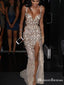 Sexy Hot Selling Spaghetti Strap V-neck Sleeveless Long Cheap Beaded Mermaid Prom Dresses, TYP0119